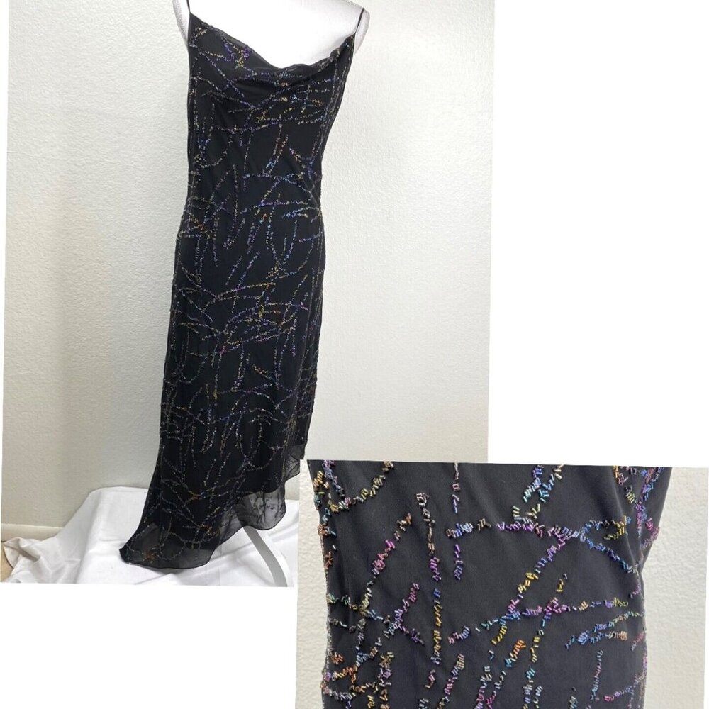 Rue De La Paix Dress Women's Black Sz 30 M Rainbow Beaded Asymmetrical Hem Fairy